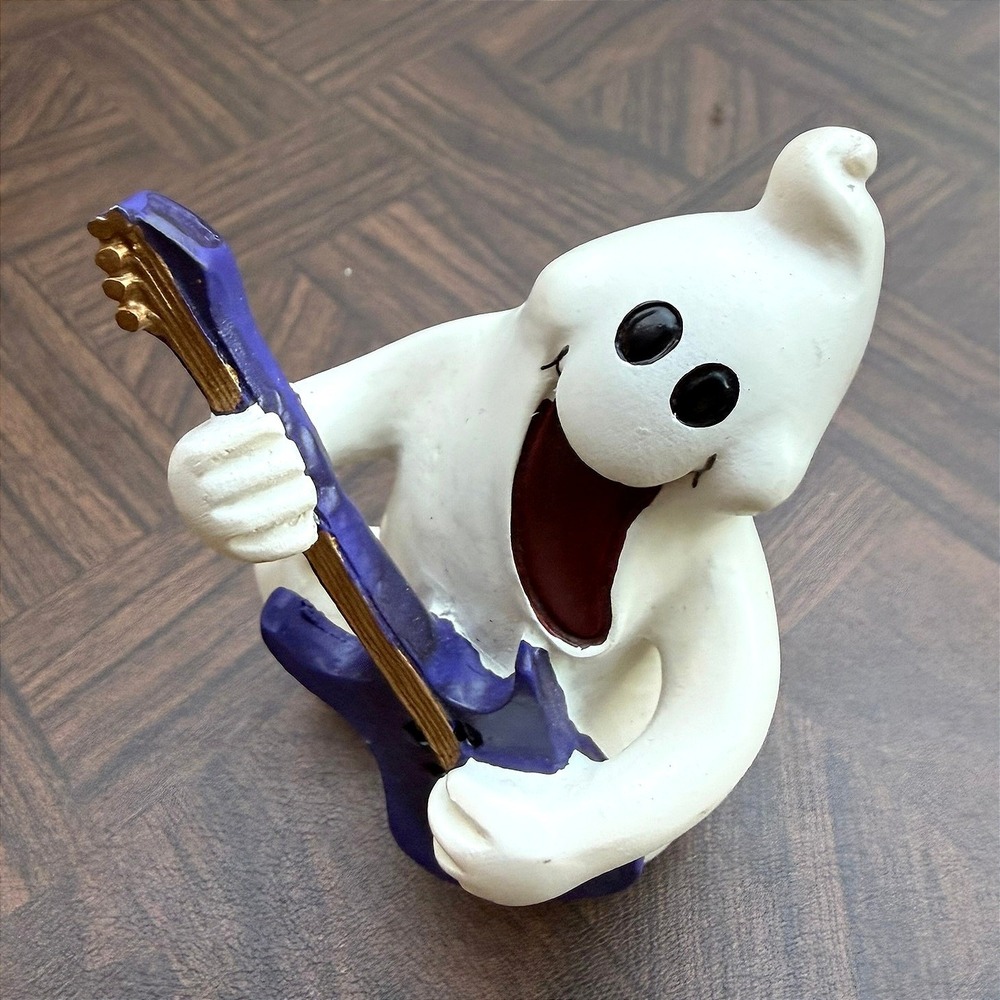 Vintage Halloween Ghost Figurine Playing Electric Guitar Resin Spooky Decor